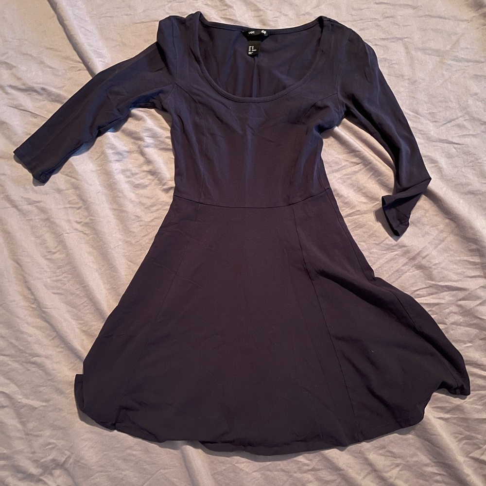 H&M Navy Blue Skater a-line dress with 3/4 sleeves size xs
